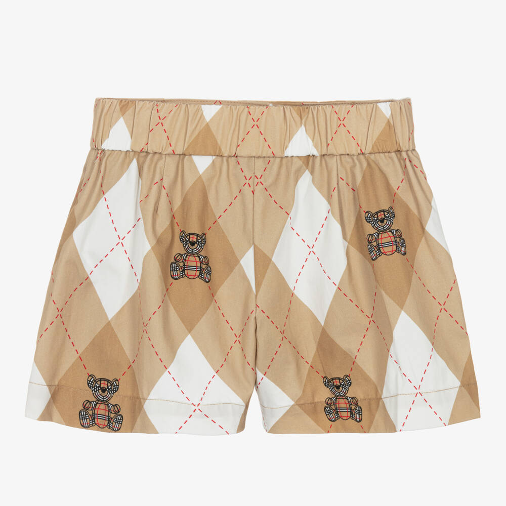 Burberry-شورت قطني بيج بنقشة أرجيل للبنات | Childrensalon Outlet