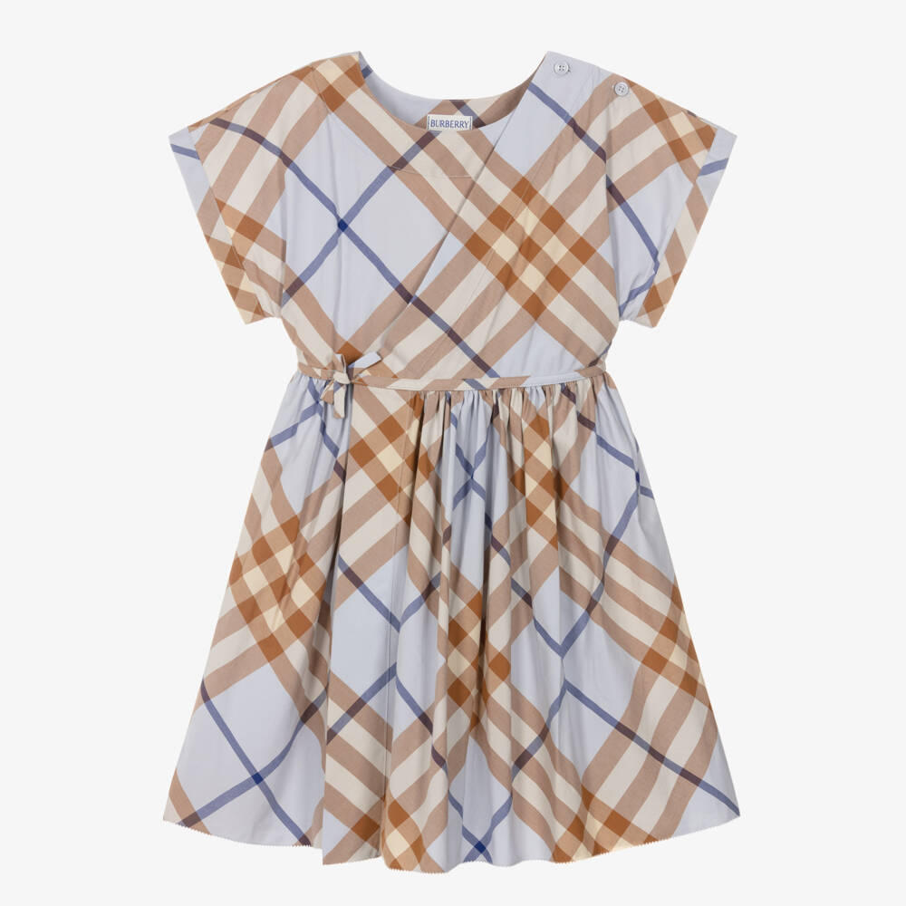 Burberry-Girls Beige & Blue Plaid Cotton Dress | Childrensalon Outlet