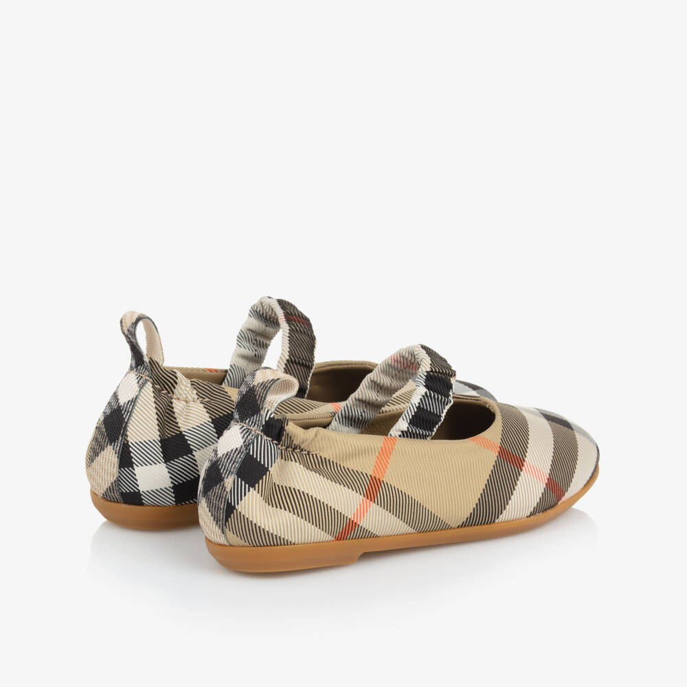 Burberry-Girls Beige Check Ballerina Pumps | Childrensalon Outlet