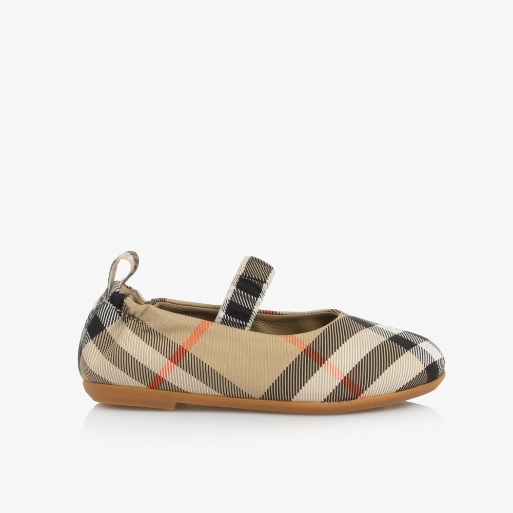 Burberry-Girls Beige Check Ballerina Pumps | Childrensalon Outlet