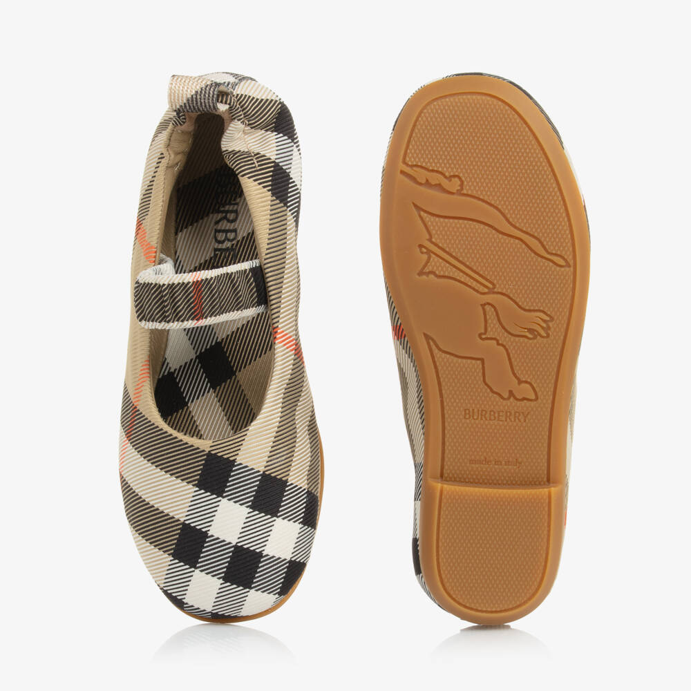 Burberry-Girls Beige Check Ballerina Pumps | Childrensalon Outlet
