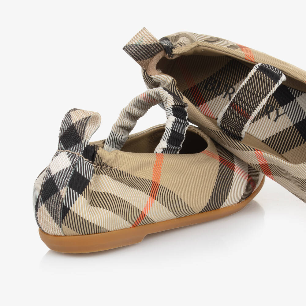 Burberry-Girls Beige Check Ballerina Pumps | Childrensalon Outlet