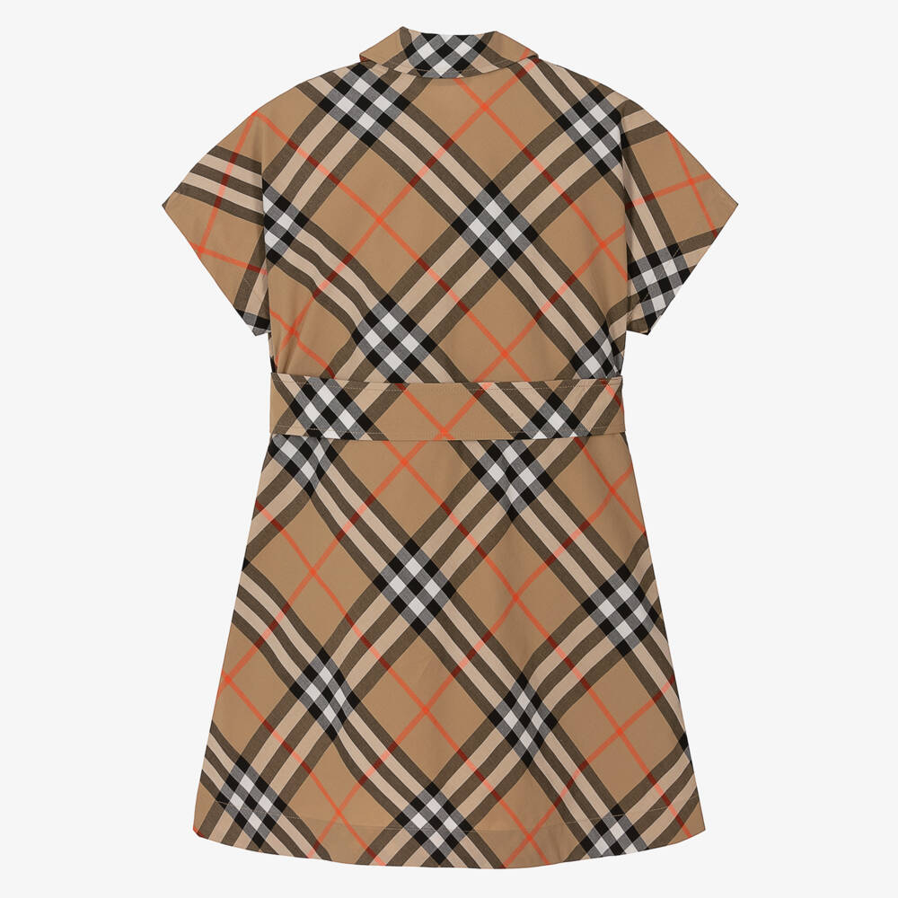 Burberry-فستان قميص بناتي من القطن البيج بنقشة المربعات | Childrensalon Outlet