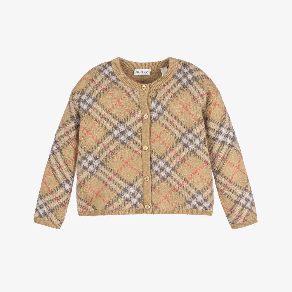 Burberry-Girls Beige Check Knit Cardigan | Childrensalon Outlet