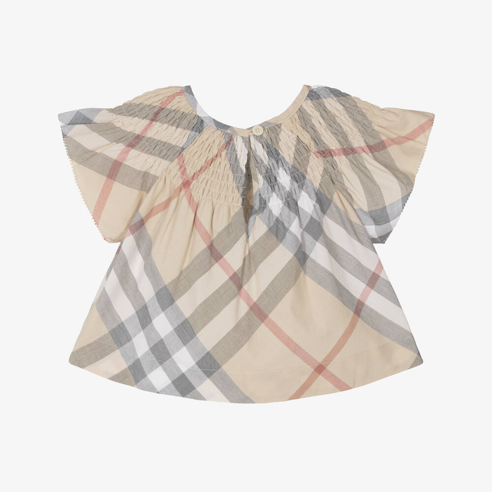 Burberry-Girls Beige Check Organic Cotton Blouse | Childrensalon Outlet