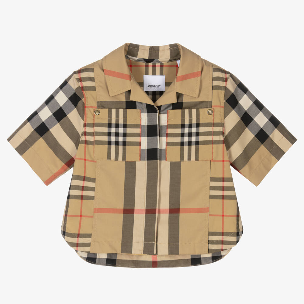 Burberry-Girls Beige Check Patterned Blouse | Childrensalon Outlet