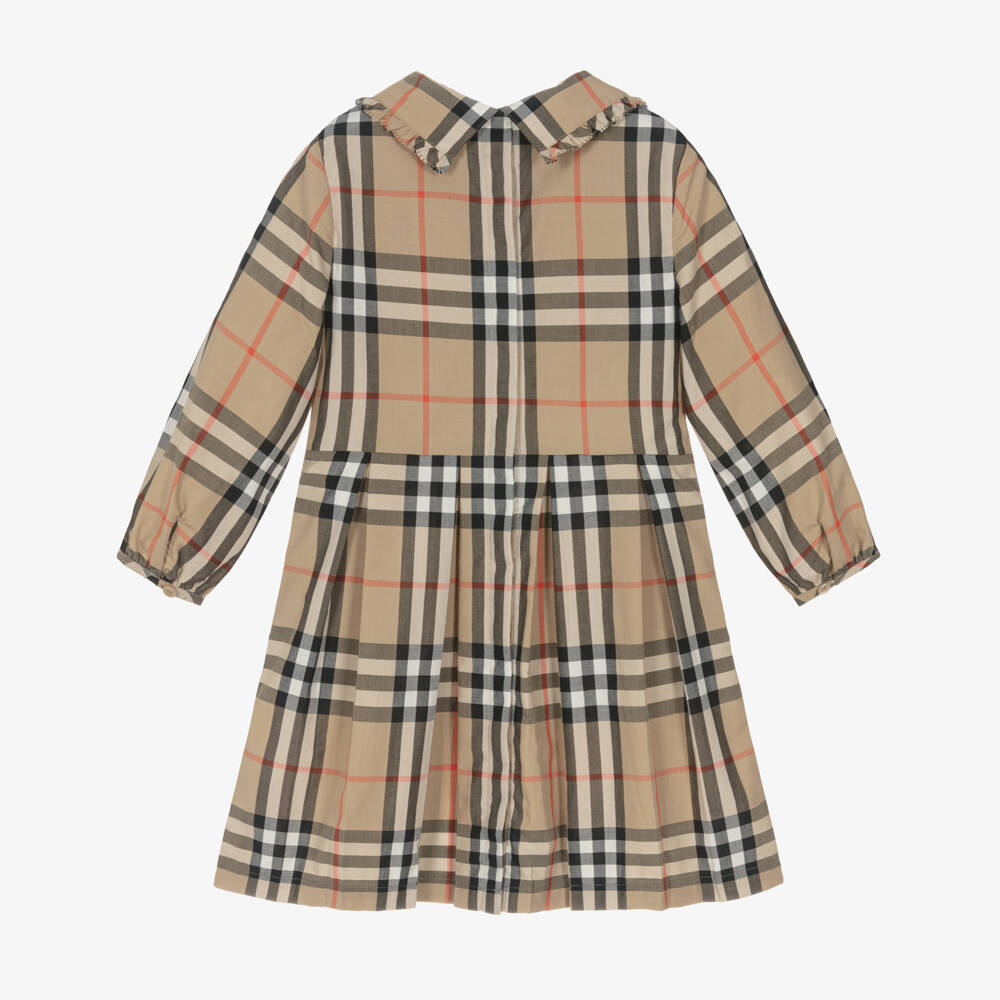 Burberry-Girls Beige Check Shirred Poplin Dress | Childrensalon Outlet