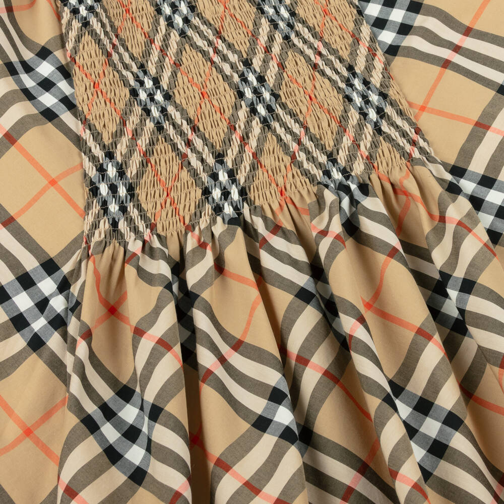 Burberry-Girls Beige Check Sleeveless Cotton Dress | Childrensalon Outlet