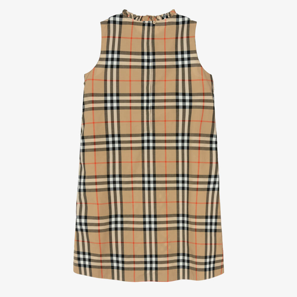 Burberry-Girls Beige Check Sleeveless Cotton Dress | Childrensalon Outlet