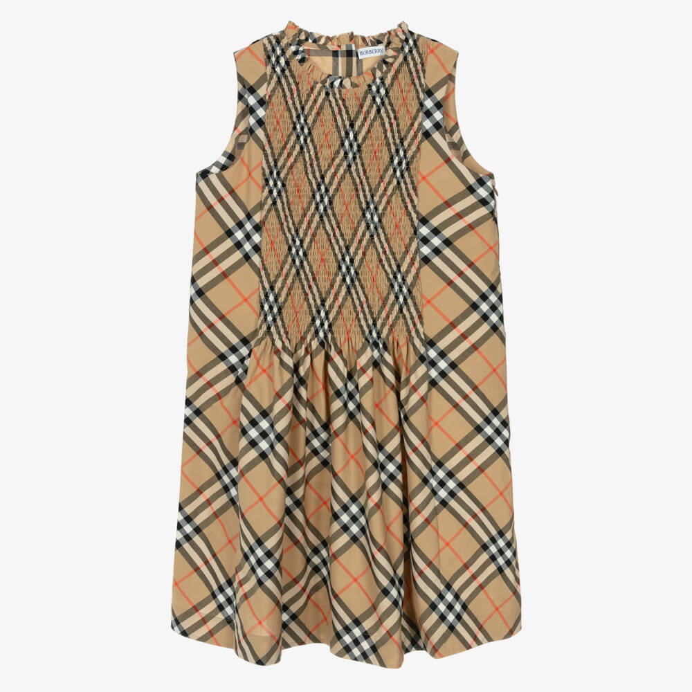 Burberry-Girls Beige Check Sleeveless Cotton Dress | Childrensalon Outlet