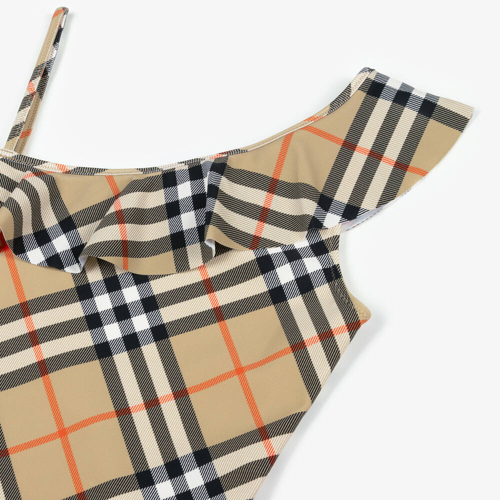 Burberry-Girls Beige Check Swimsuit | Childrensalon Outlet