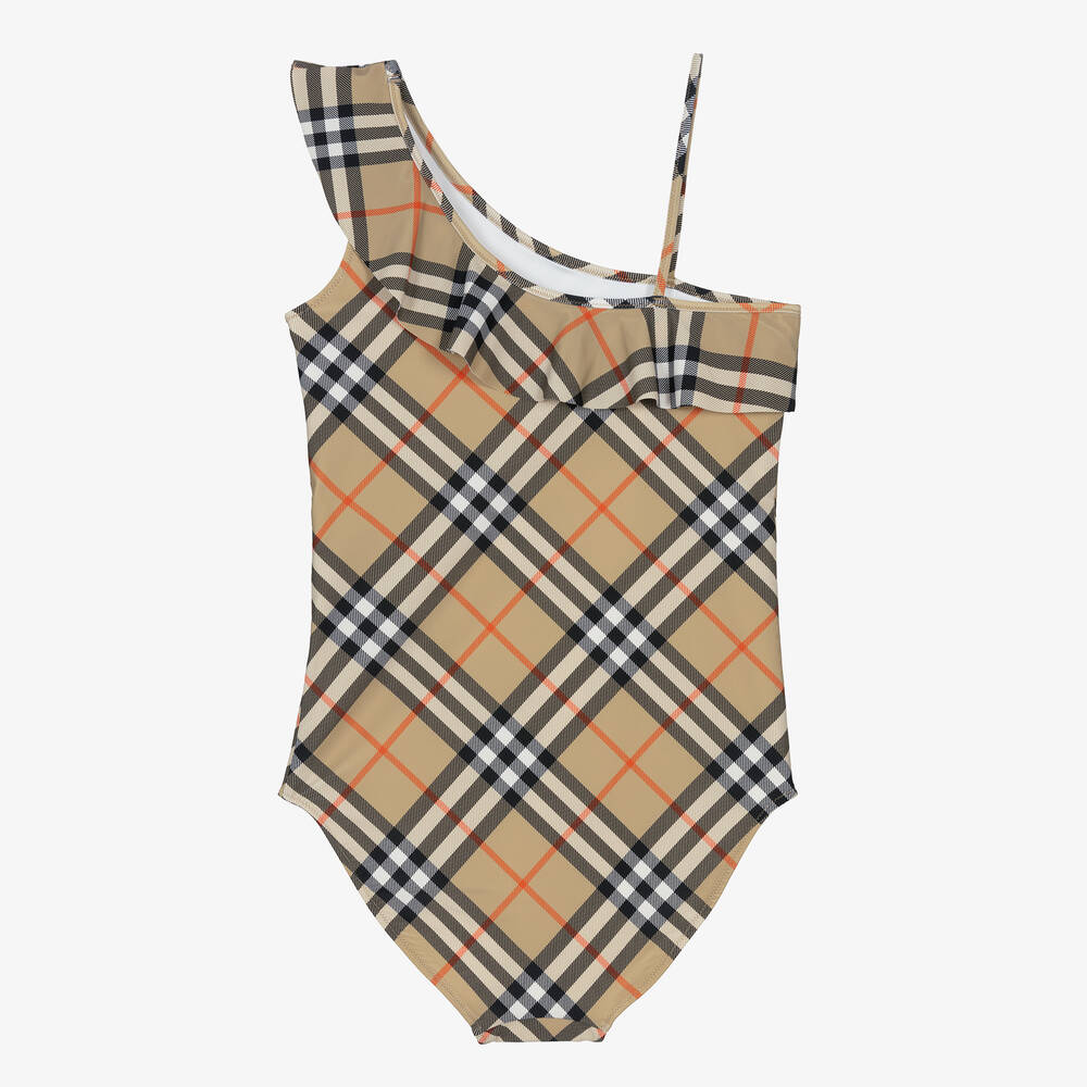Burberry-Girls Beige Check Swimsuit | Childrensalon Outlet