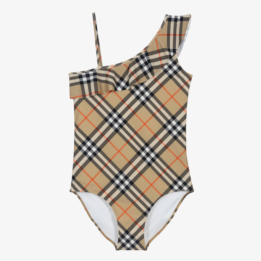 Burberry-Girls Beige Check Swimsuit | Childrensalon Outlet