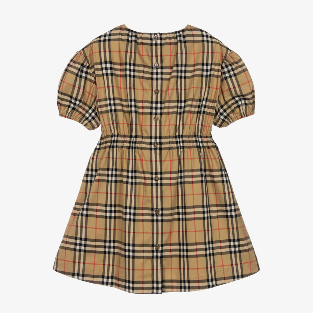 Burberry-Girls Beige Check Twill Dress | Childrensalon Outlet