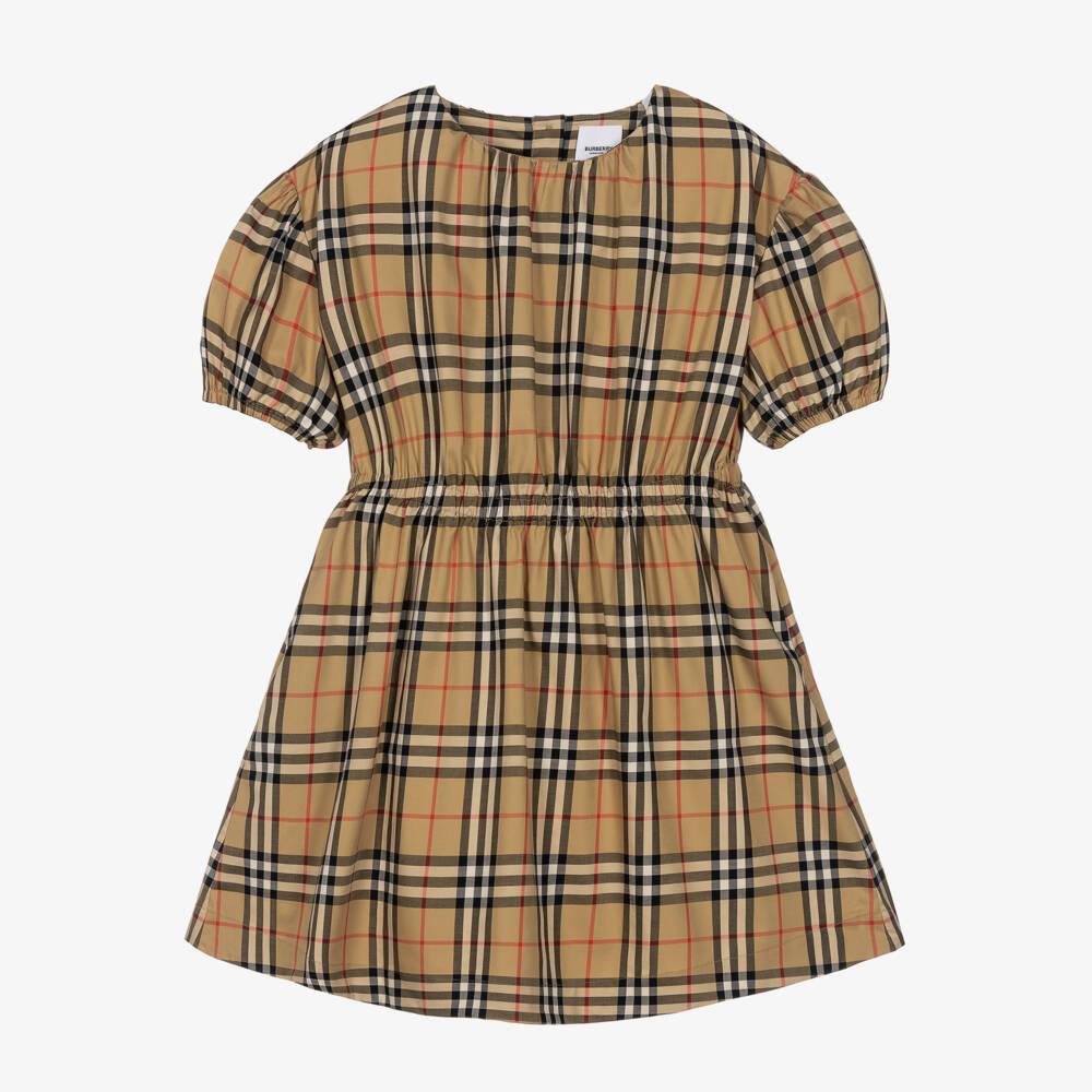 Burberry-Girls Beige Check Twill Dress | Childrensalon Outlet