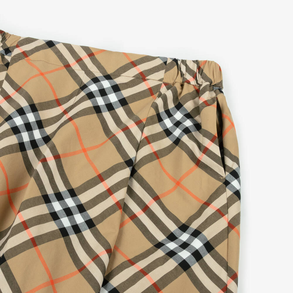 Burberry-Girls Beige Check Wide Leg Cotton Trousers | Childrensalon Outlet