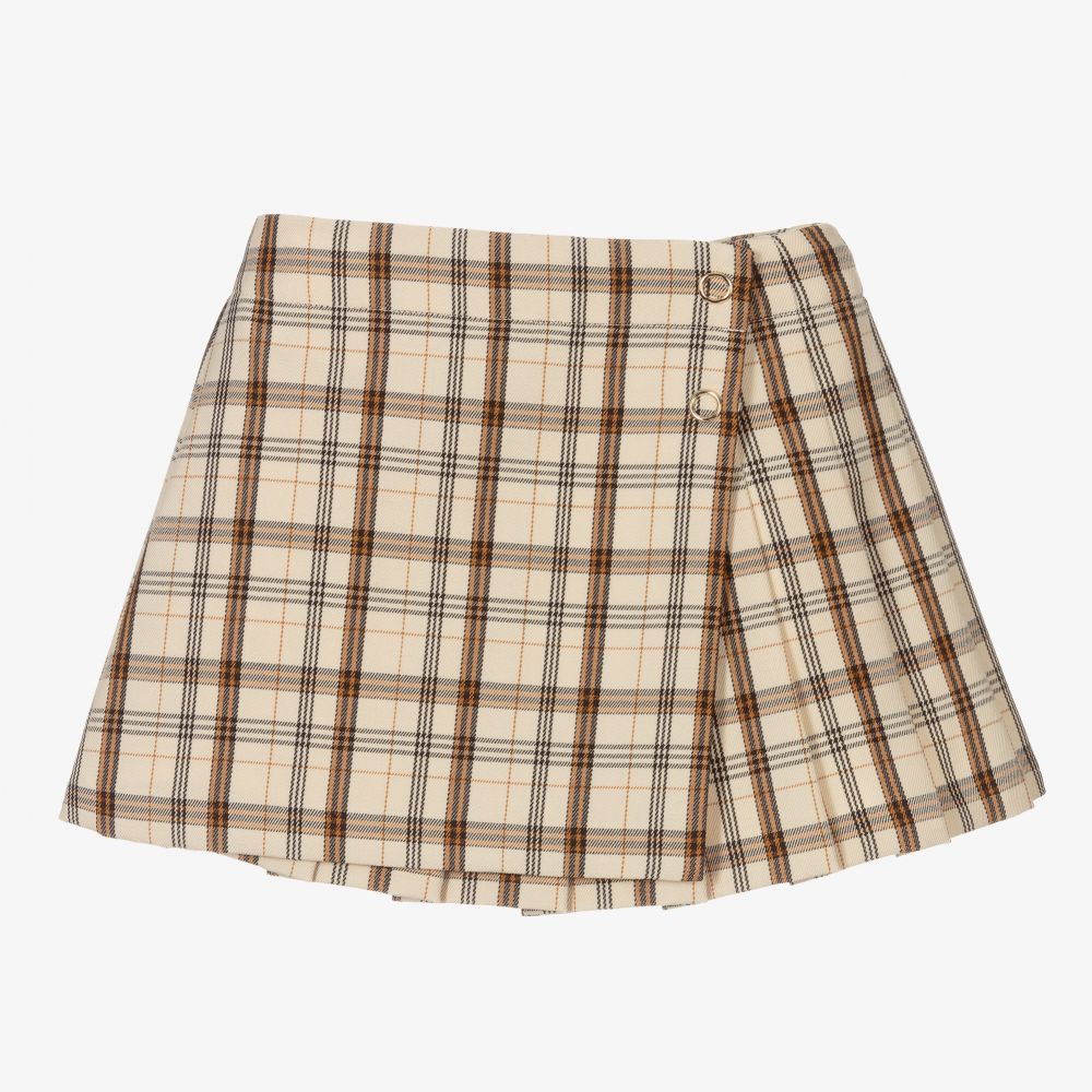 Burberry - Girls Beige Check Wool Skirt | Childrensalon