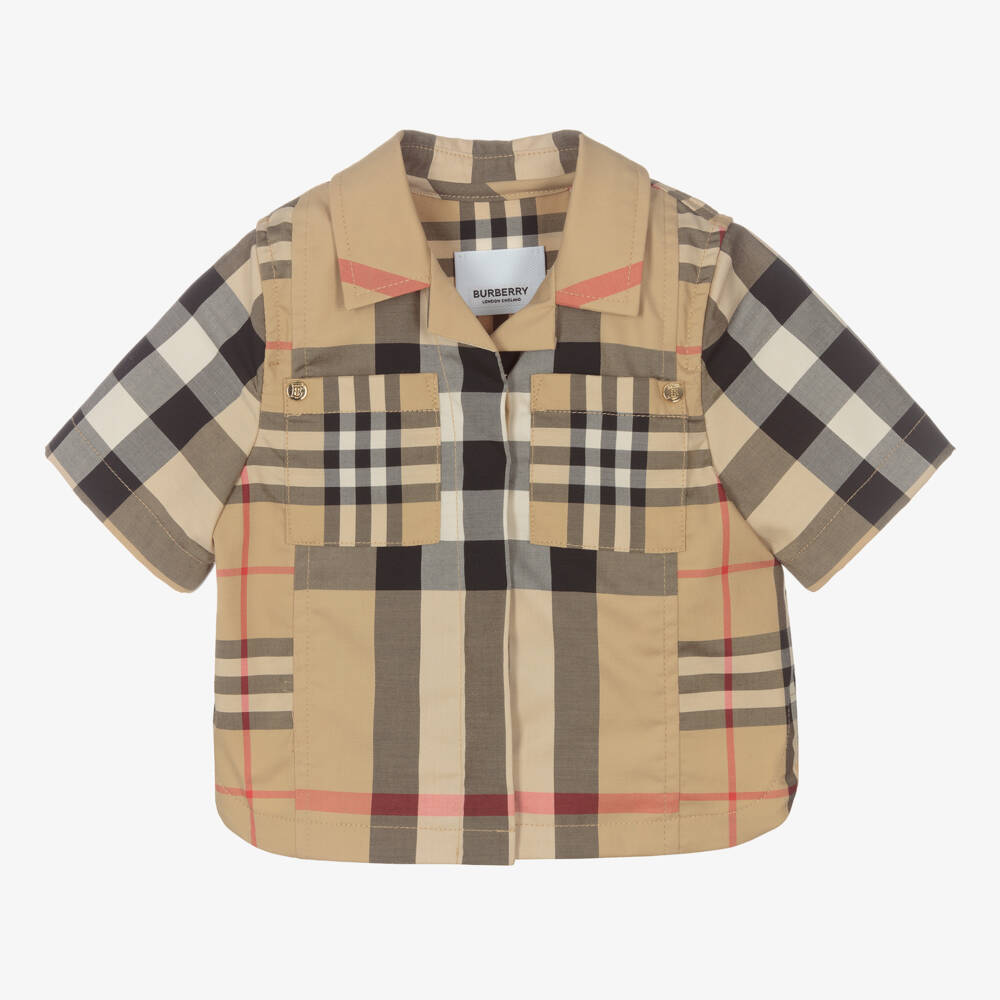 Burberry-Girls Beige Checked Cotton Blouse | Childrensalon Outlet