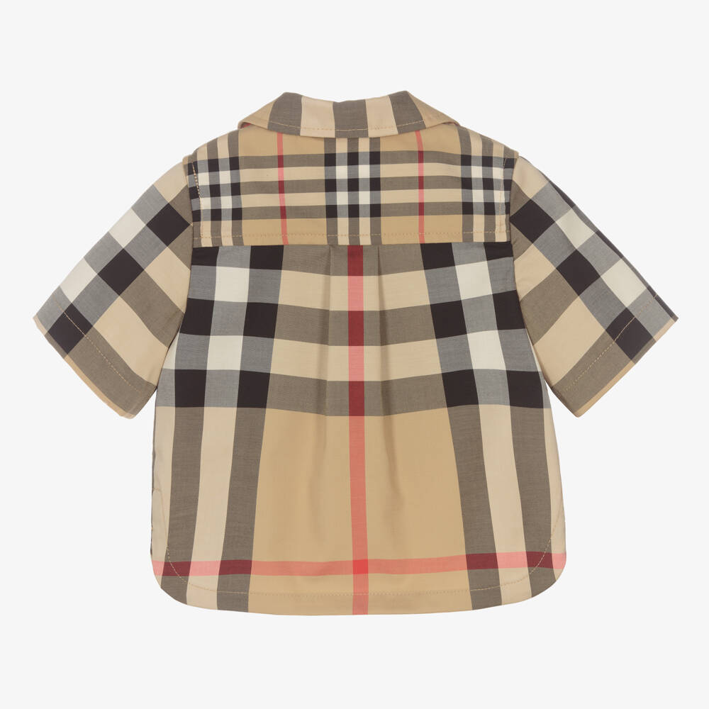 Burberry-Girls Beige Checked Cotton Blouse | Childrensalon Outlet