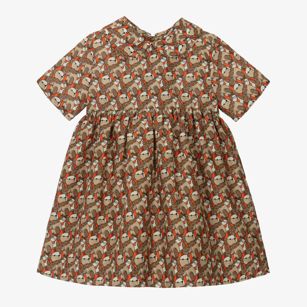 Burberry-فستان حريري بيج للبنات مع ياقة | Childrensalon Outlet