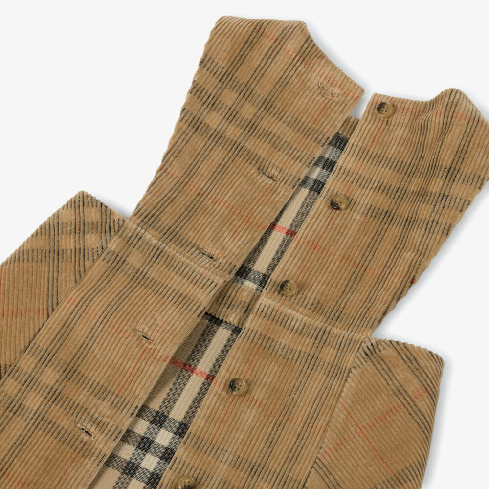 Burberry-Girls Beige Corduroy Pinafore | Childrensalon Outlet