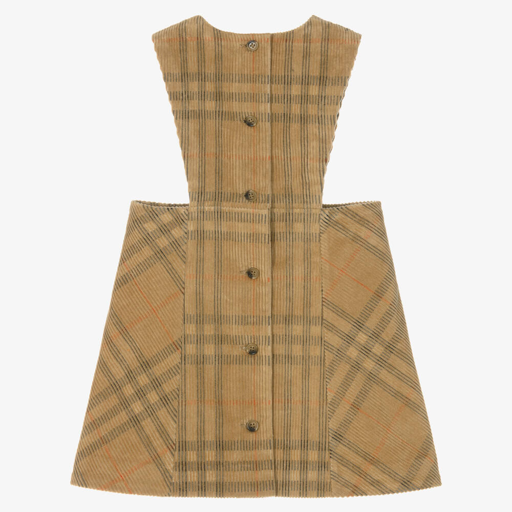 Burberry-Girls Beige Corduroy Pinafore | Childrensalon Outlet