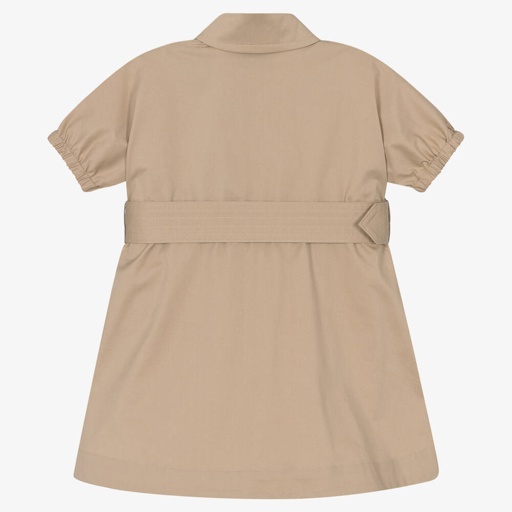 Burberry-Girls Beige Cotton Button Dress | Childrensalon Outlet