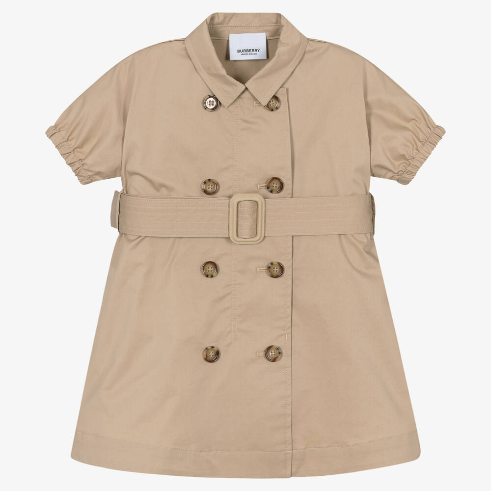 Burberry-Girls Beige Cotton Button Dress | Childrensalon Outlet