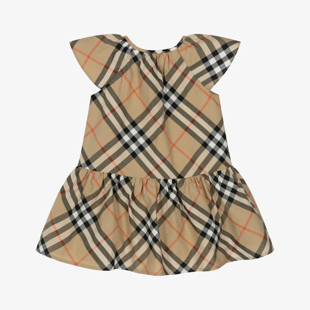 Burberry-Girls Beige Cotton Check Frock | Childrensalon Outlet