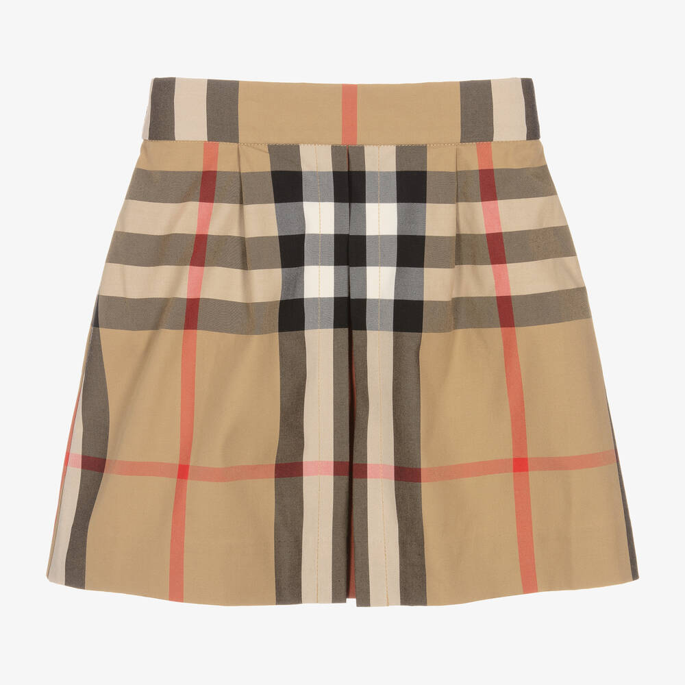 Burberry-Girls Beige Cotton Check Skirt | Childrensalon Outlet