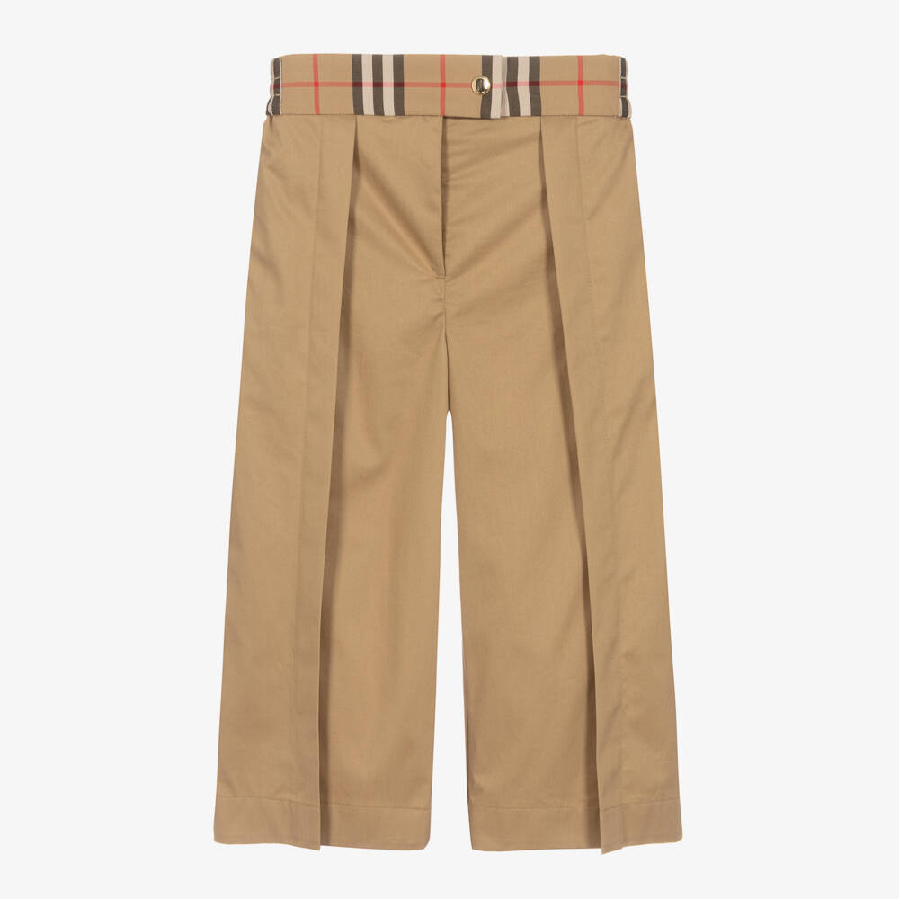 Burberry-بنطلون بيج قطني واسع للبنات | Childrensalon Outlet