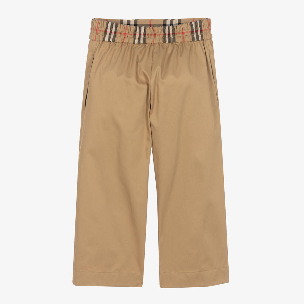 Burberry-Girls Beige Cotton Flare Pants | Childrensalon Outlet