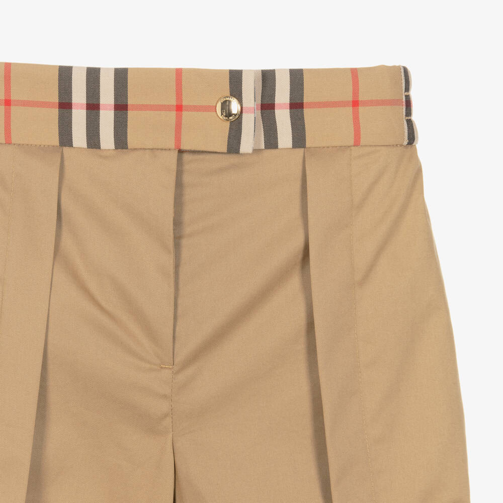 Burberry-Girls Beige Cotton Flare Pants | Childrensalon Outlet