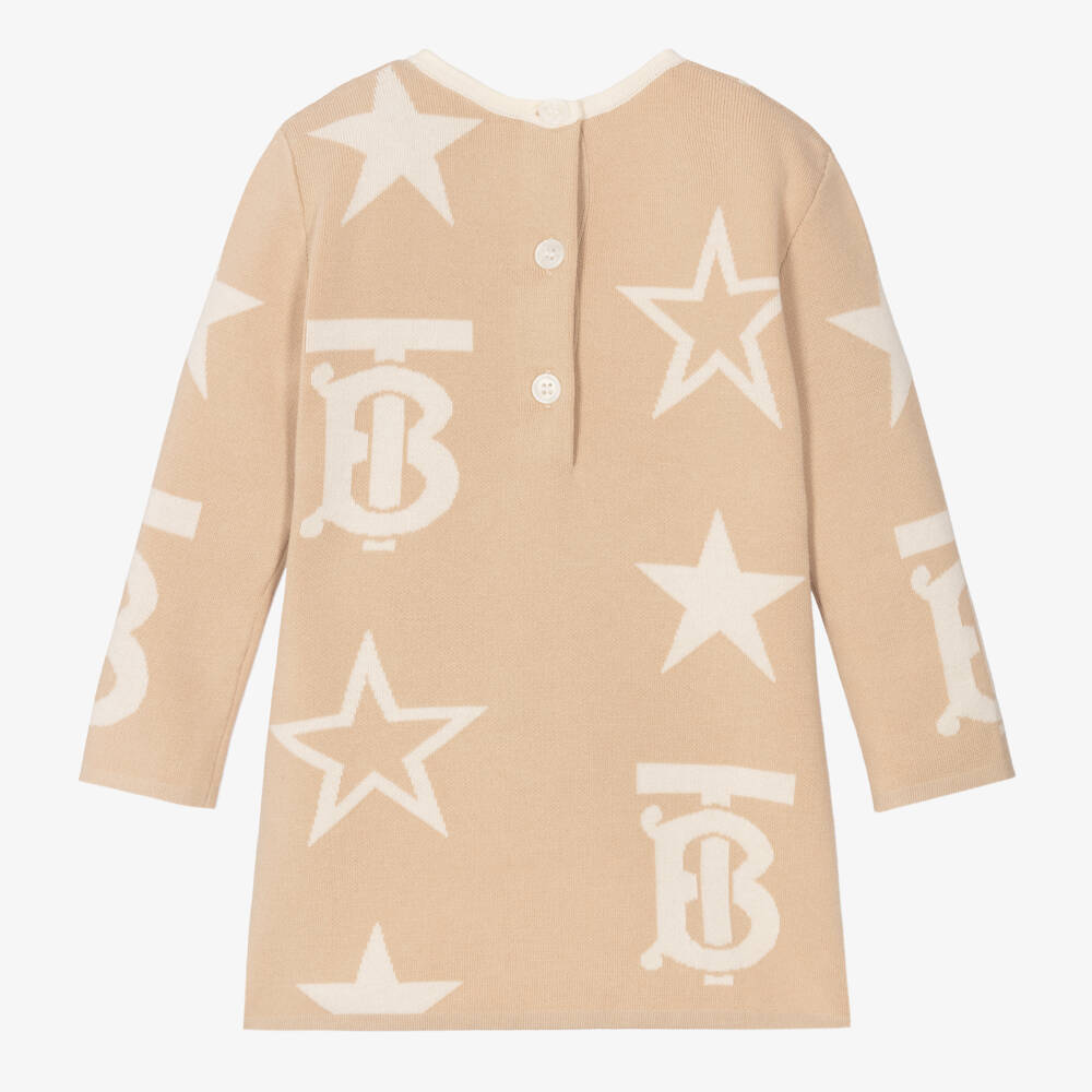 Burberry-Girls Beige Cotton Logo Knit Dress | Childrensalon Outlet