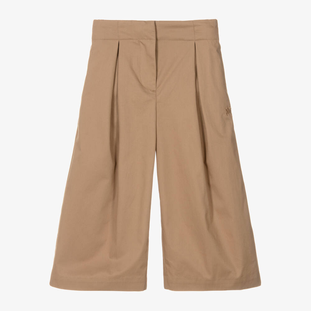 Burberry-Girls Beige Cotton Palazzo Trousers | Childrensalon Outlet