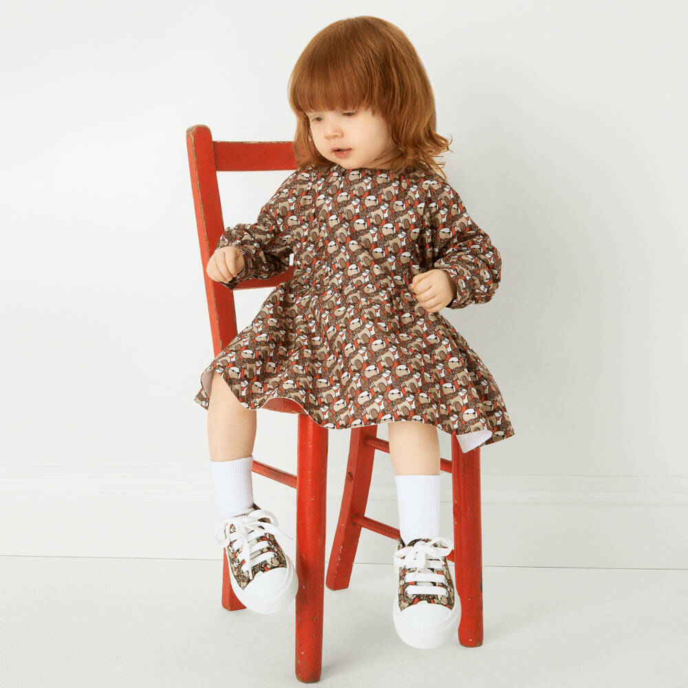 Burberry-فستان بناتي بيج من القطن والحرير | Childrensalon Outlet