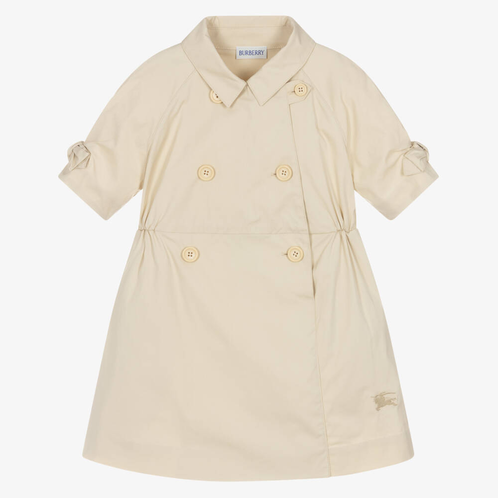 Burberry-فستان ترنش قطني بيج للبنات | Childrensalon Outlet