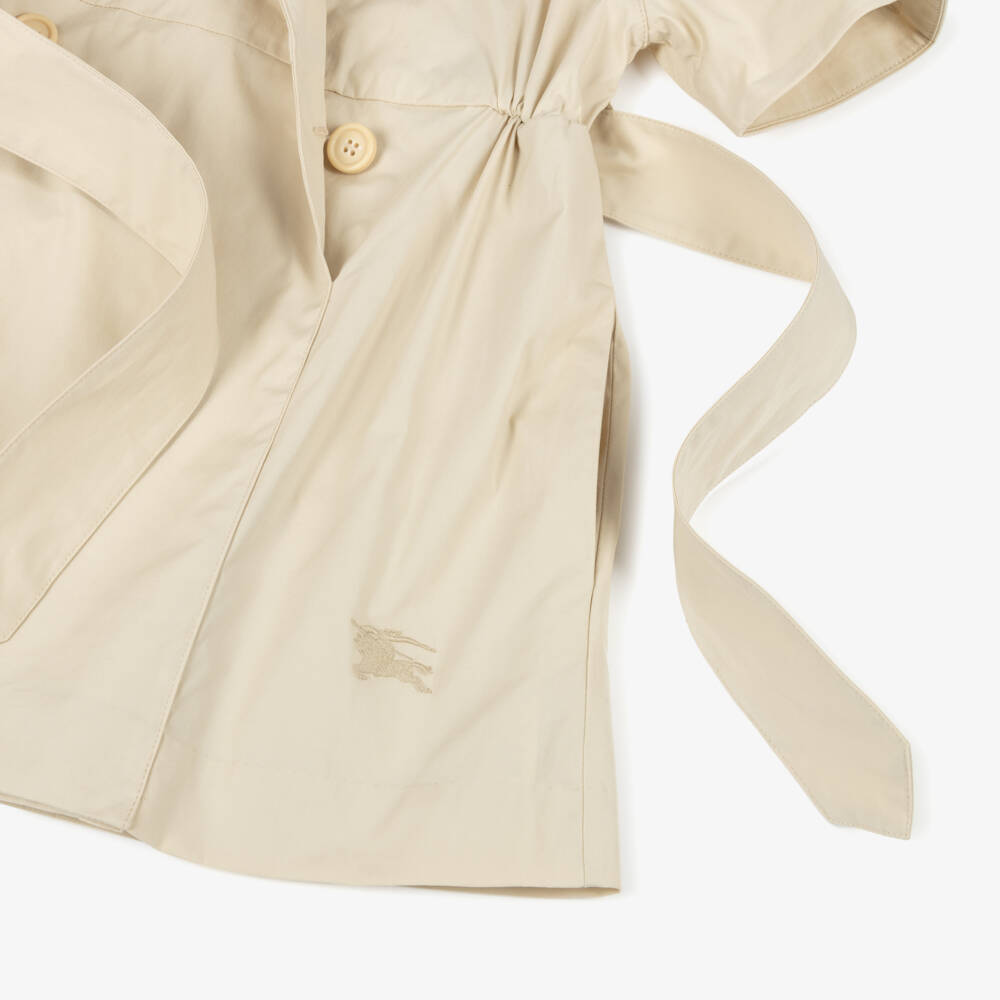 Burberry-فستان ترنش قطني بيج للبنات | Childrensalon Outlet