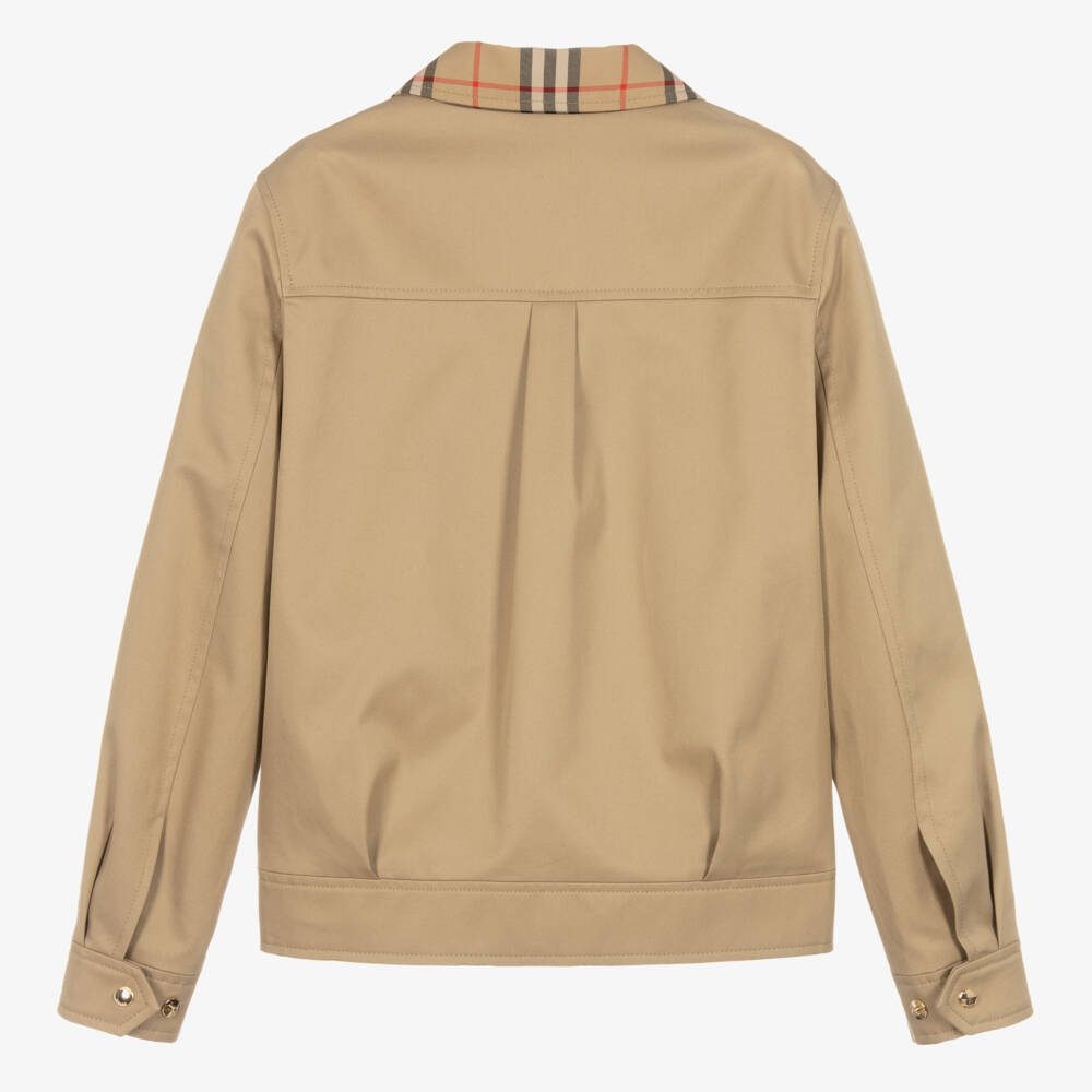 Burberry-Girls Beige Gabardine Check Jacket | Childrensalon Outlet