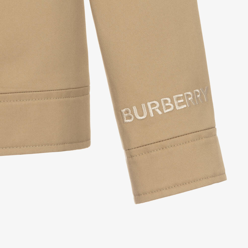 Burberry-Girls Beige Gabardine Check Jacket | Childrensalon Outlet
