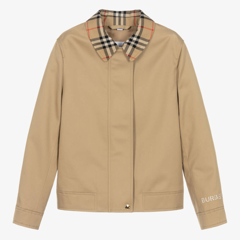 Burberry-Бежевая габардиновая куртка в клетку для девочек | Childrensalon Outlet