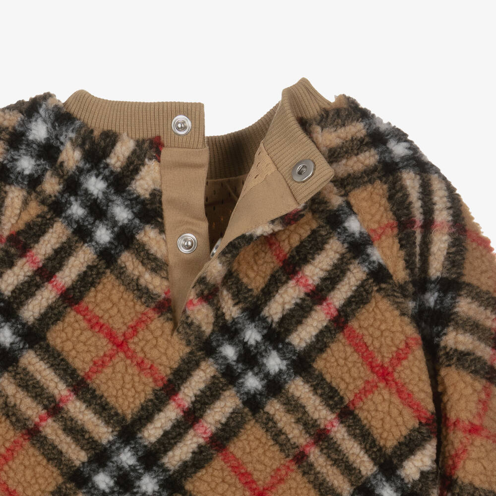 Burberry-Girls Beige Heritage Check Fleece Top | Childrensalon Outlet