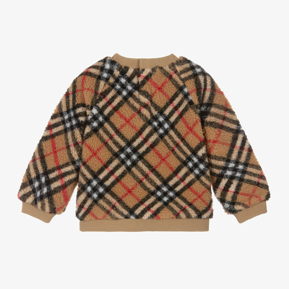 Burberry-Girls Beige Heritage Check Fleece Top | Childrensalon Outlet