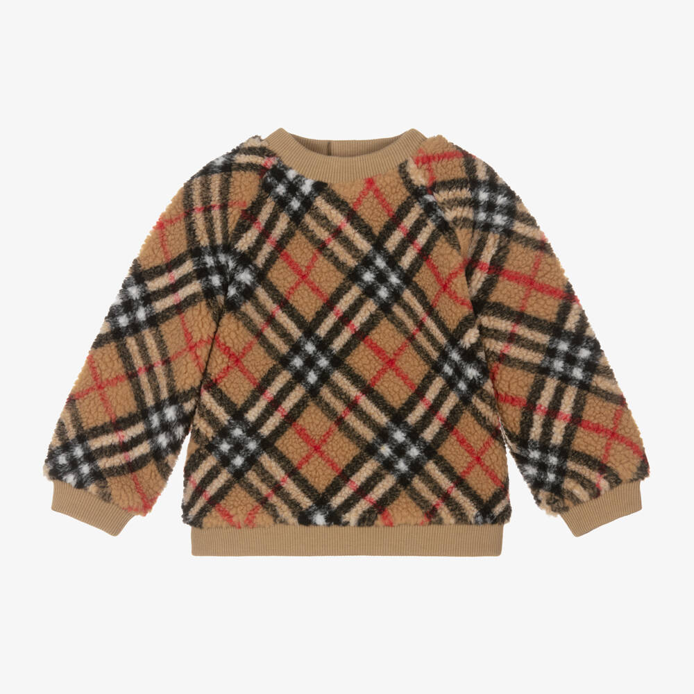 Burberry-Girls Beige Heritage Check Fleece Top | Childrensalon Outlet