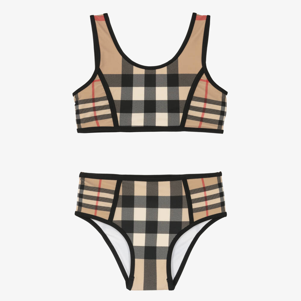 Burberry-Girls Beige Heritage Patterned Bikini | Childrensalon Outlet