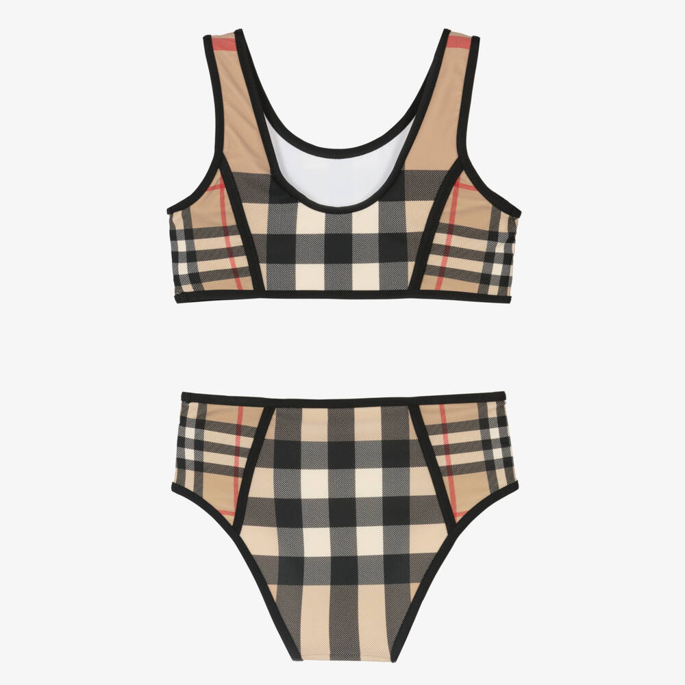 Burberry-Girls Beige Heritage Patterned Bikini | Childrensalon Outlet