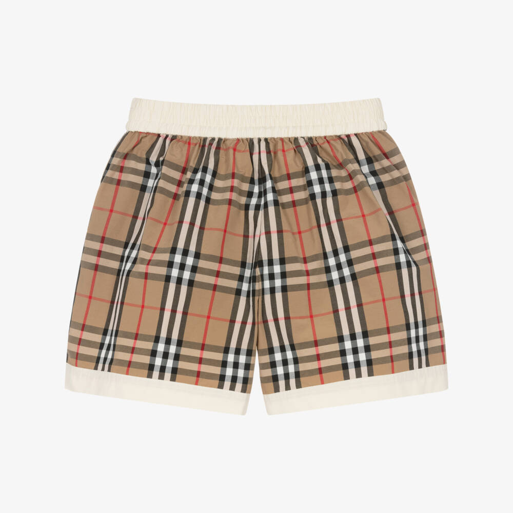 Burberry-Girls Beige & Ivory Checkered Shorts | Childrensalon Outlet