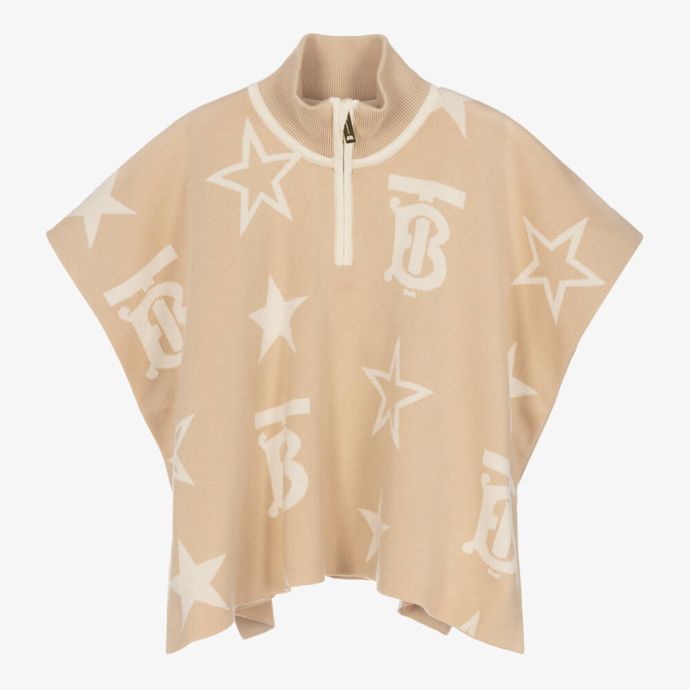 Burberry-Girls Beige Knitted Logo Cape | Childrensalon Outlet