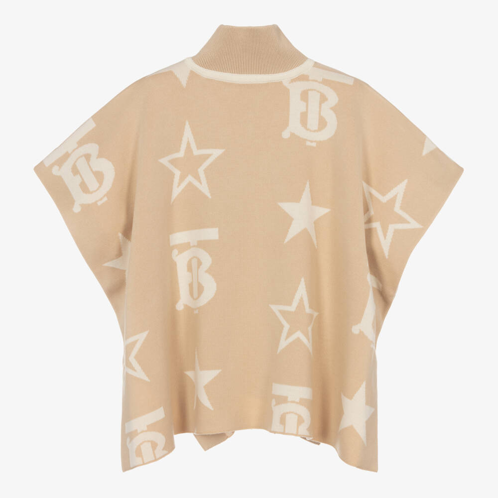 Burberry-Girls Beige Knitted Logo Cape | Childrensalon Outlet