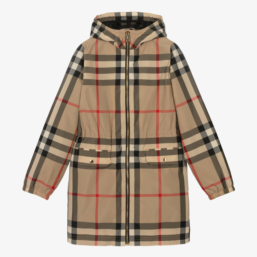 Burberry-Girls Beige Long Check Coat | Childrensalon Outlet